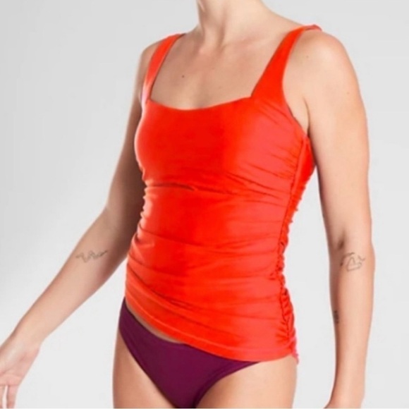 Athleta Square Neck Bra Cup Swim Surf TANKINI Bright Orange Beachy Size 32D/DD - Picture 1 of 11